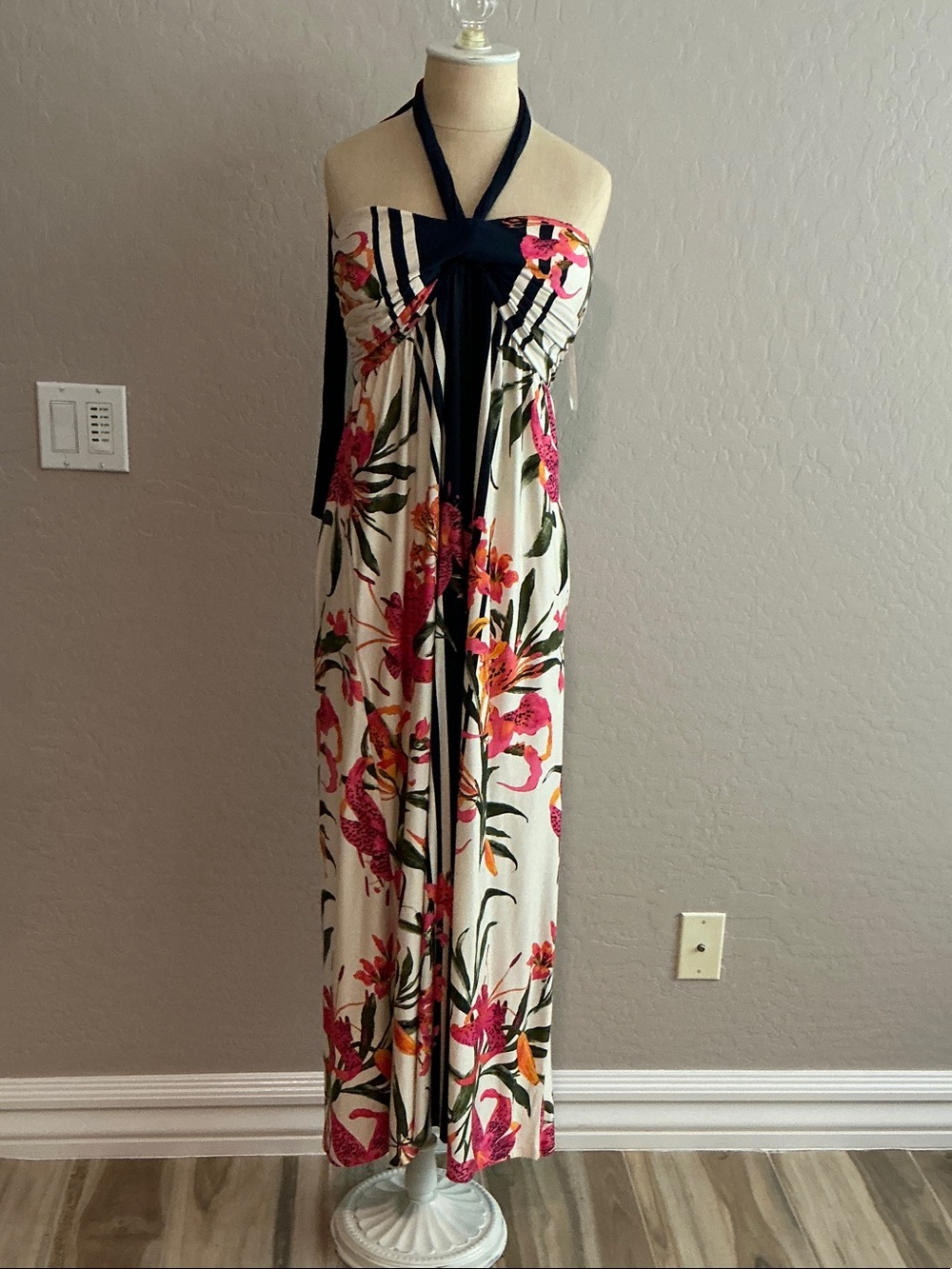 Soma Strapless Floral Maxi Dress with Navy Accents